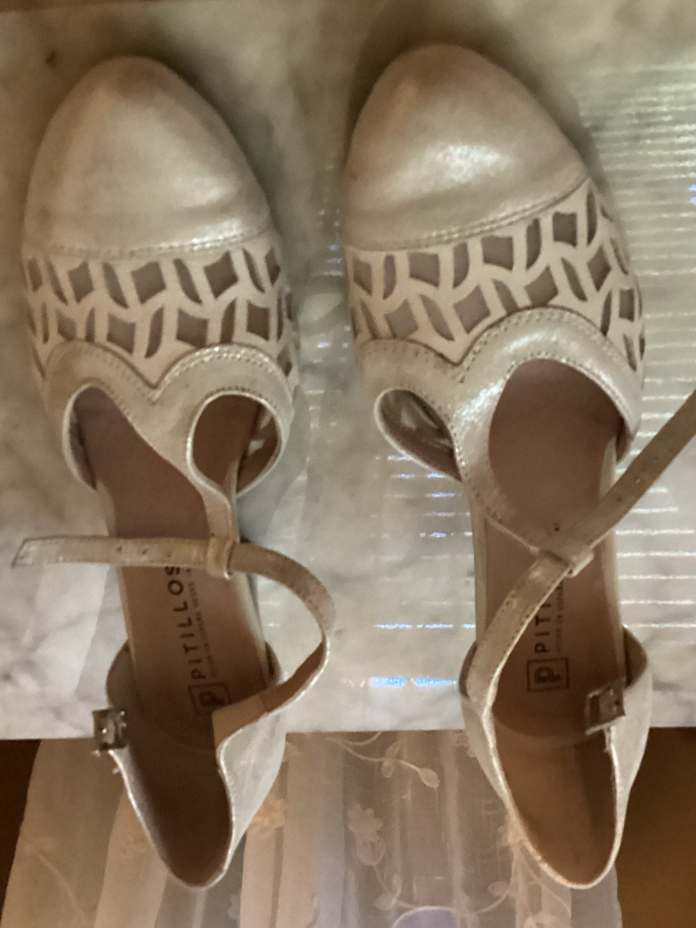 Women's Silver/Cream Colour Mary Jane type heels.